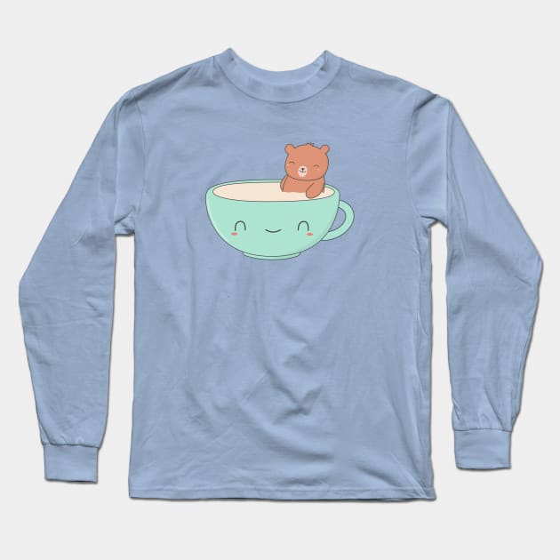 Kawaii Cute Brown Bear Coffee T-Shirt Long Sleeve T-Shirt by happinessinatee